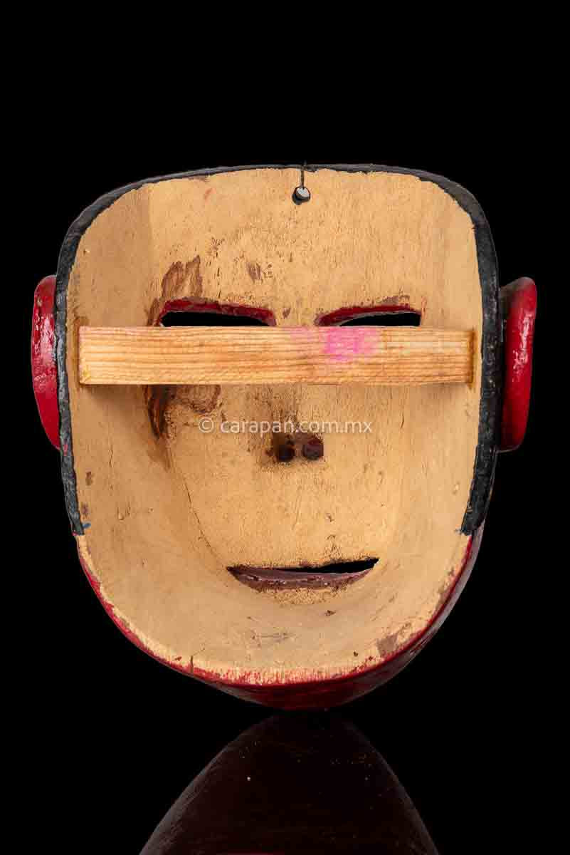 Mexican Wooden Red Mask of Man Smiling