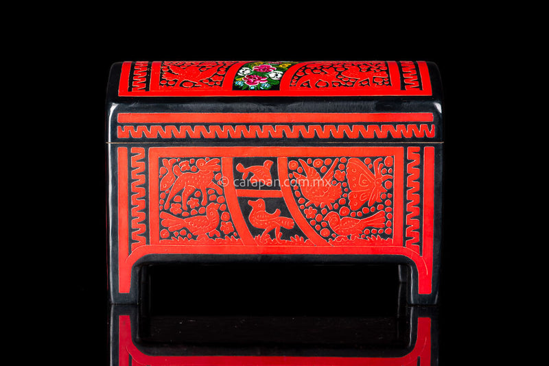 Lacquered Wood Box in red over black Crafted in Olinalá Mexico