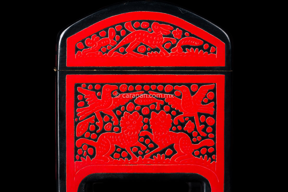 Lacquered Wood Box in red over black Crafted in Olinalá Mexico