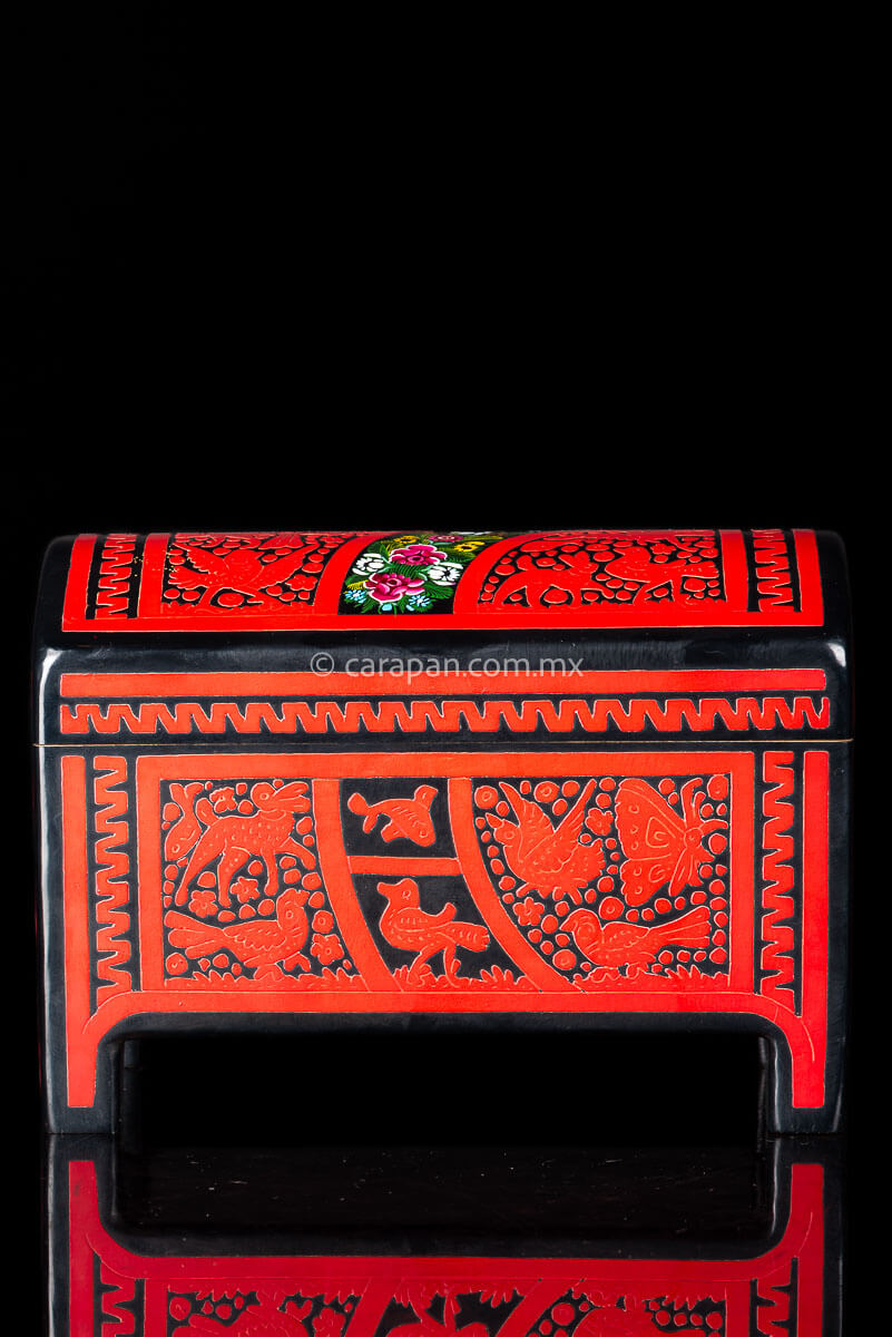 Lacquered Wood Box in red over black Crafted in Olinalá Mexico