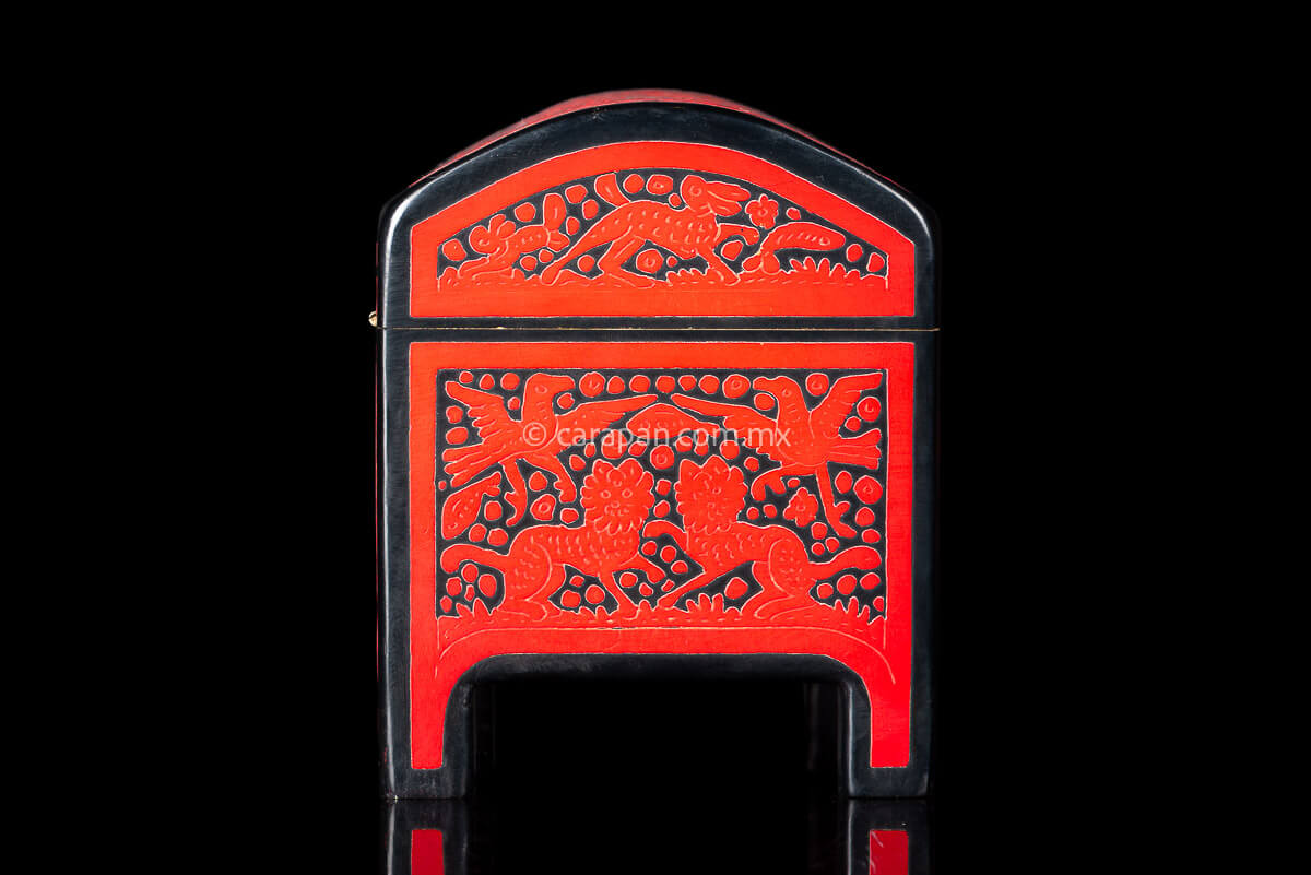 Lacquered Wood Box in red over black Crafted in Olinalá Mexico