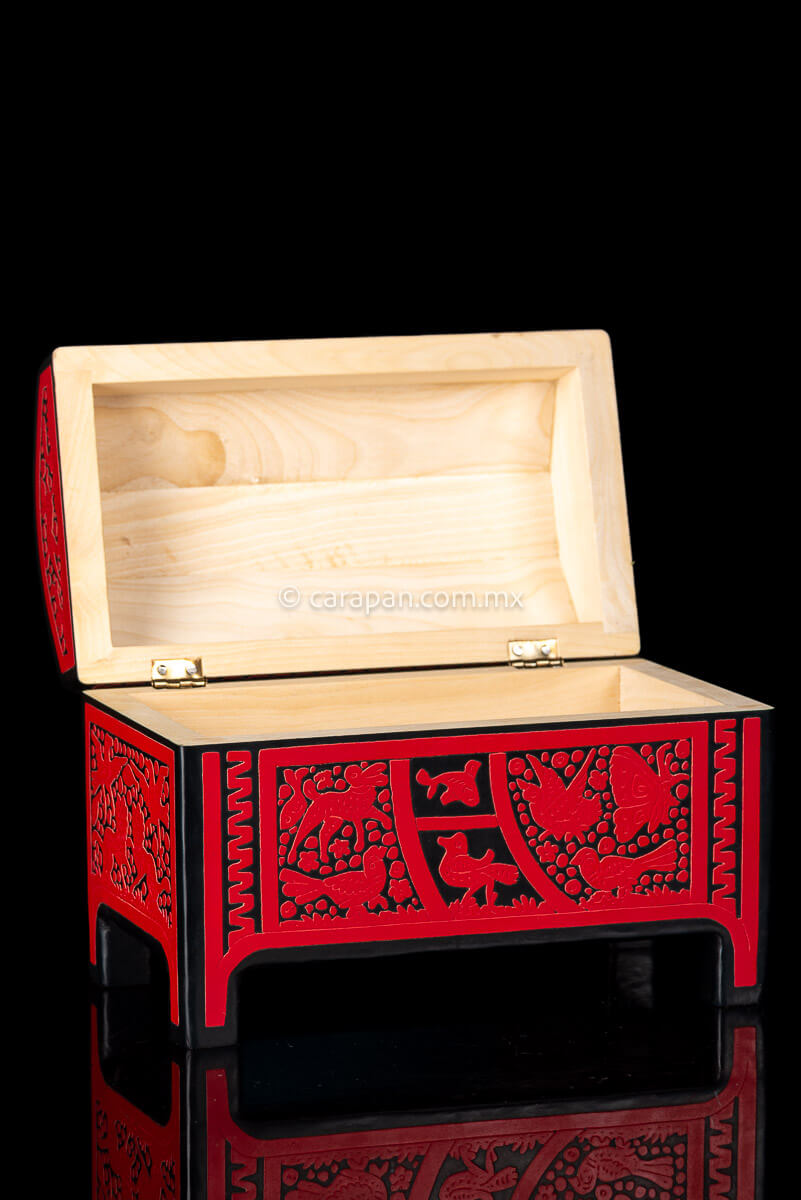 Lacquered Wood Box in red over black Crafted in Olinalá Mexico