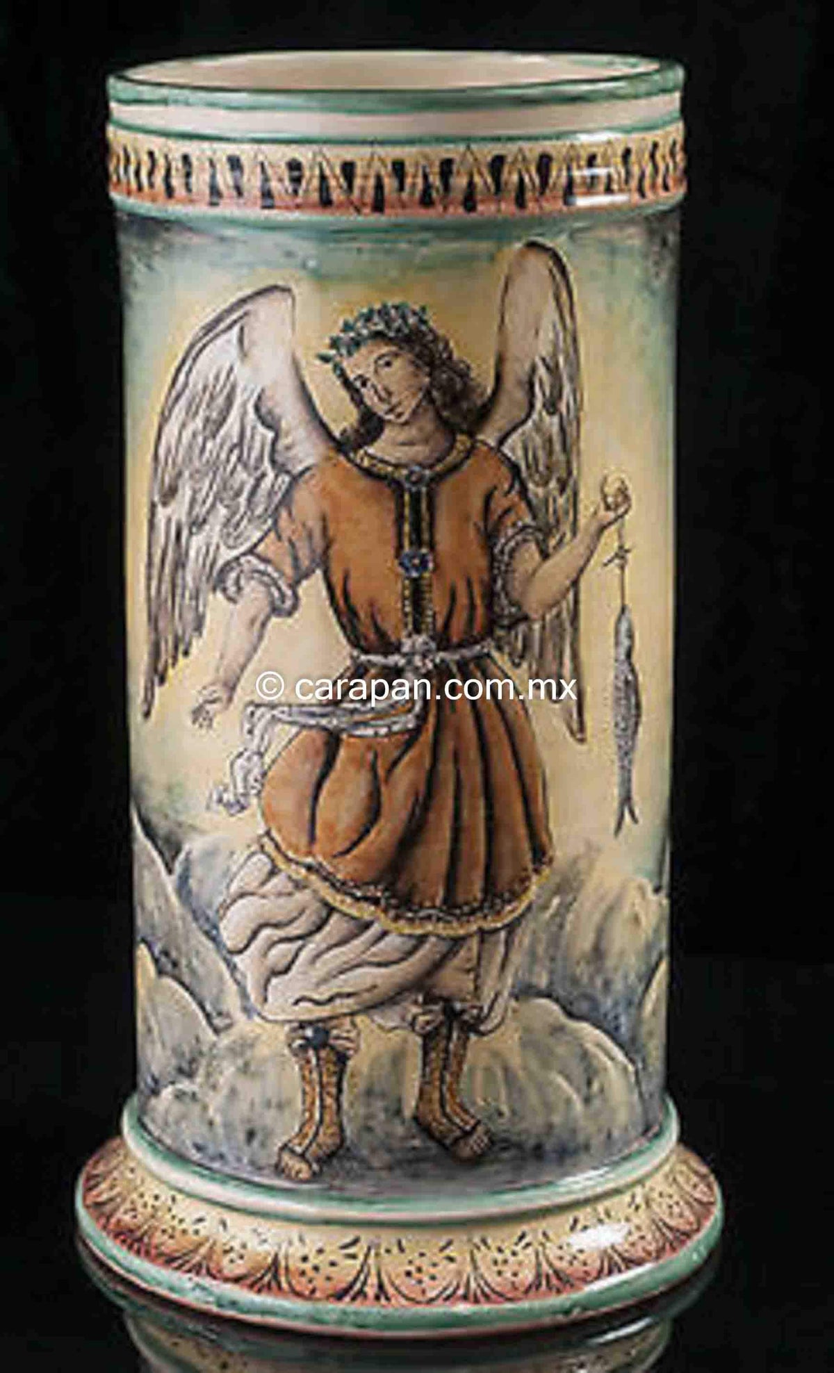 St Raphael Archangel Umbrella Stand Mexican Pottery Majolica Ceramic