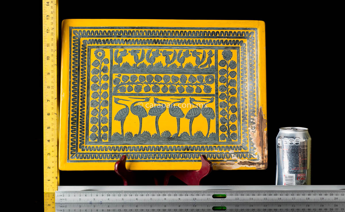 Vintage lacquered wood tray black over orange Olinala