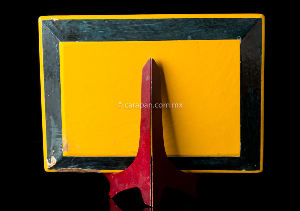 Vintage lacquered wood tray black over orange Olinala