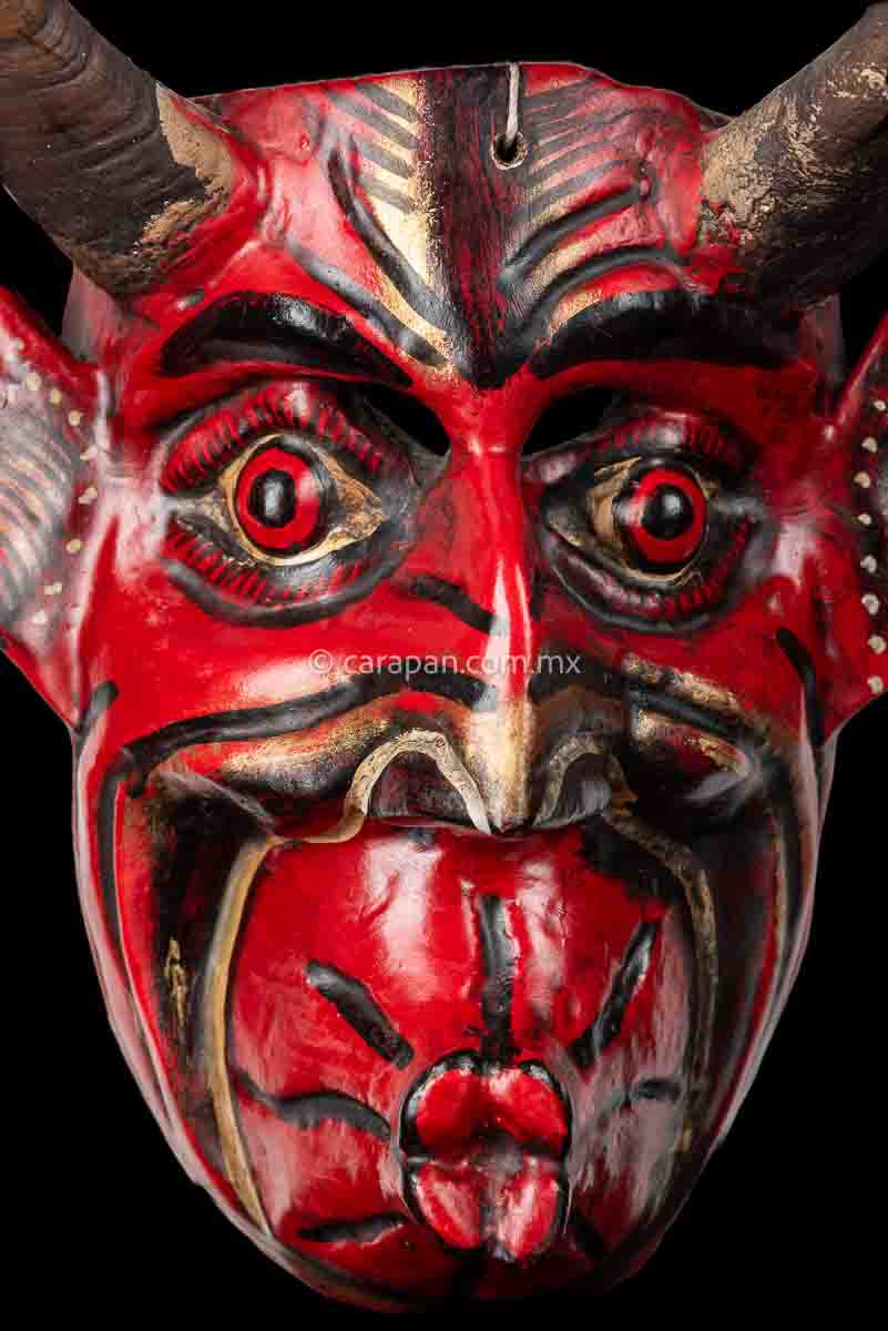 Devil Mask with Bull horns Hand Crafted in Guerrero, Mexico