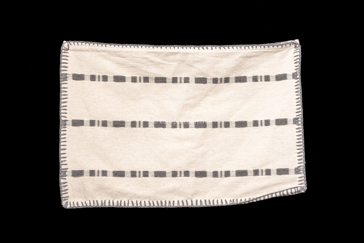 Beige cotton cushion covers rectangular shape with gray stripes. 