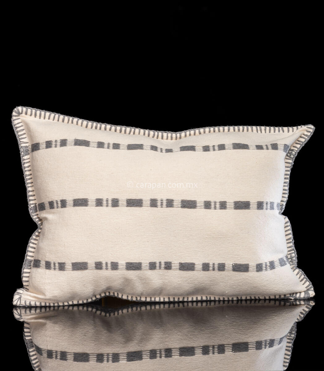 Beige cotton cushion covers rectangular shape with gray stripes. 