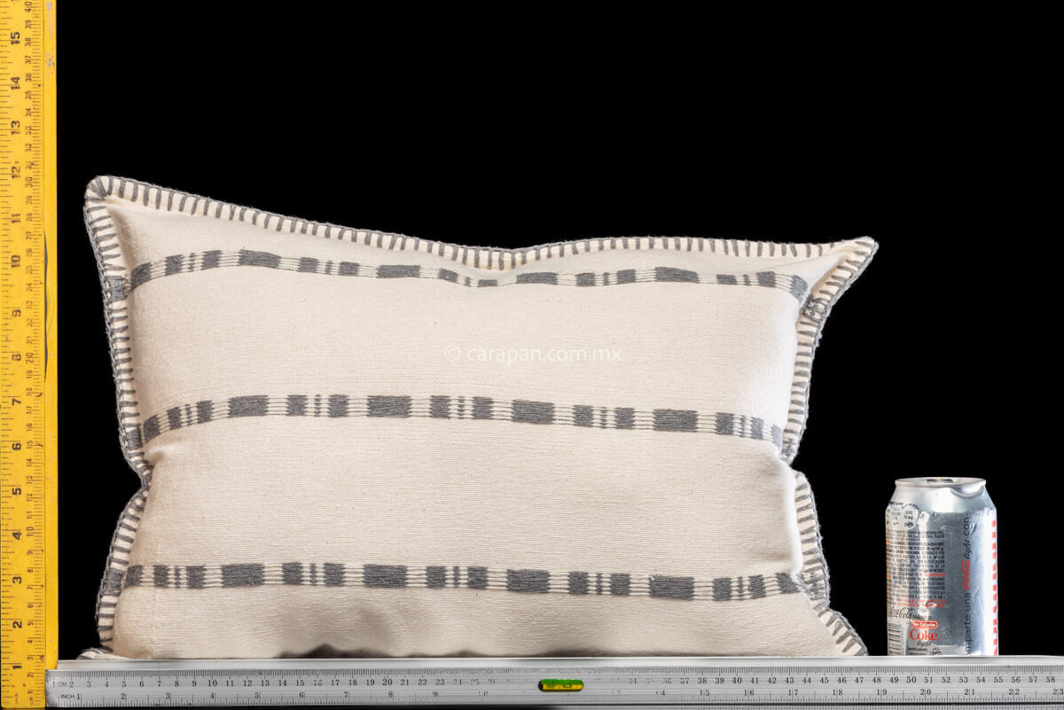 Beige cotton cushion covers rectangular shape with gray stripes. 