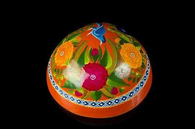 LACQUERED HAND PAINTED ORANGE GOURD OLINALA GUERRERO MEXICAN FOLK ART LG2