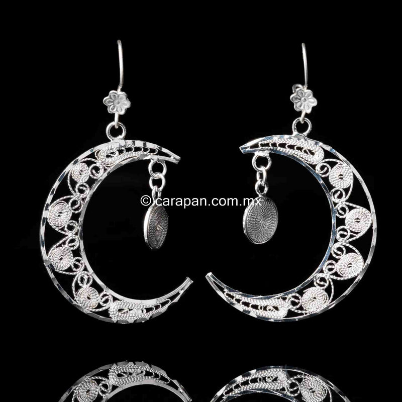 Moon Earrings Mexican Sterling Silver Filigree