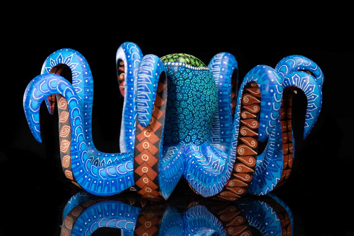 Blue Octopus Wooden Alebrije Oaxacan Folk Art