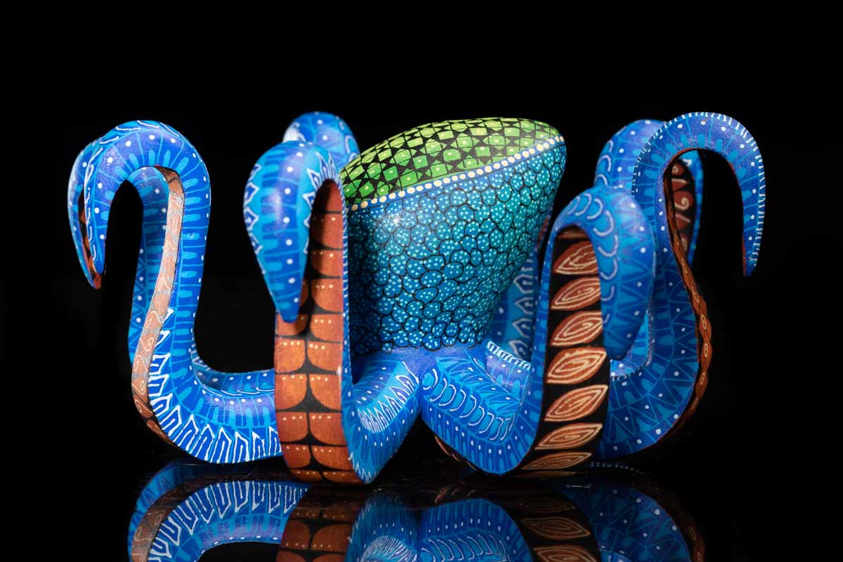 Blue Octopus Wooden Alebrije Oaxacan Folk Art