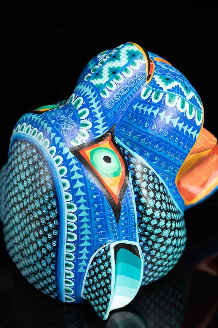 Mexican Jaguar Head Wood Carving Blue & Teal