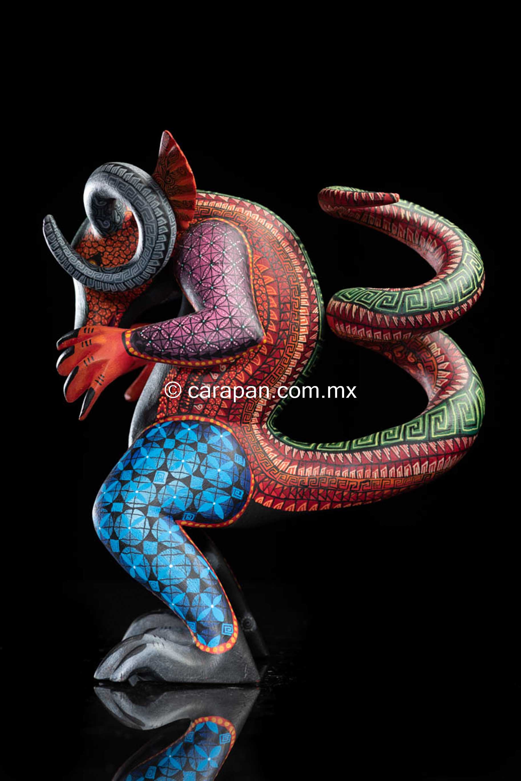 Large 2024 8'' tall Alebrije Hand Painted Dragon Wood Carving Oaxacan Folk Art Mexico