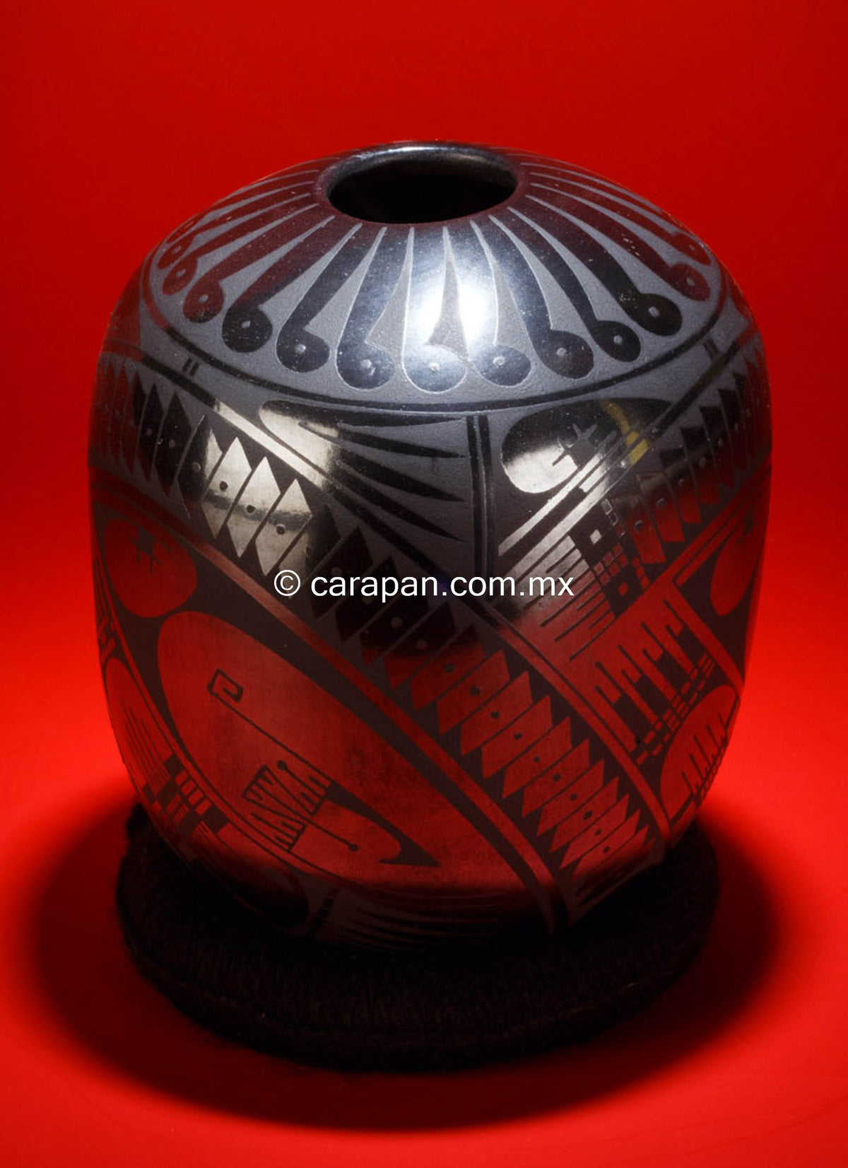 Burnished Black Clay Pot Mata Ortiz Mexican Folk Art