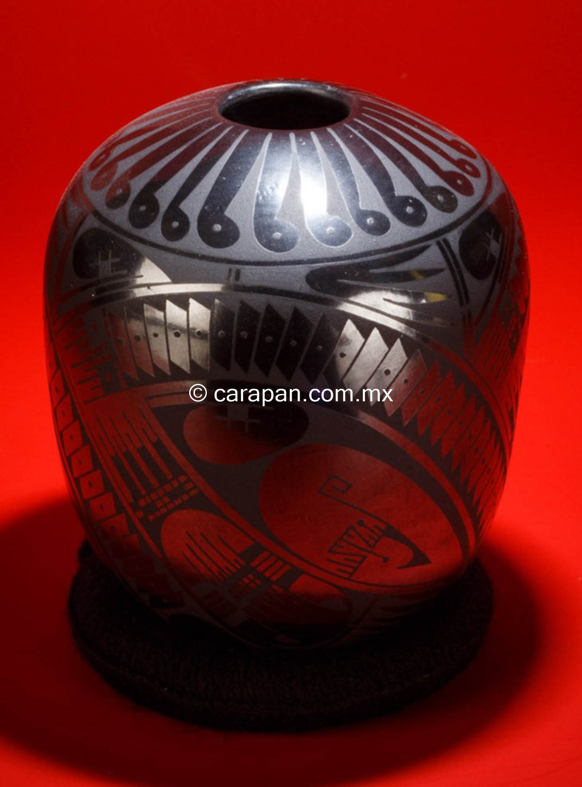 Burnished Black Clay Pot Mata Ortiz Mexican Folk Art