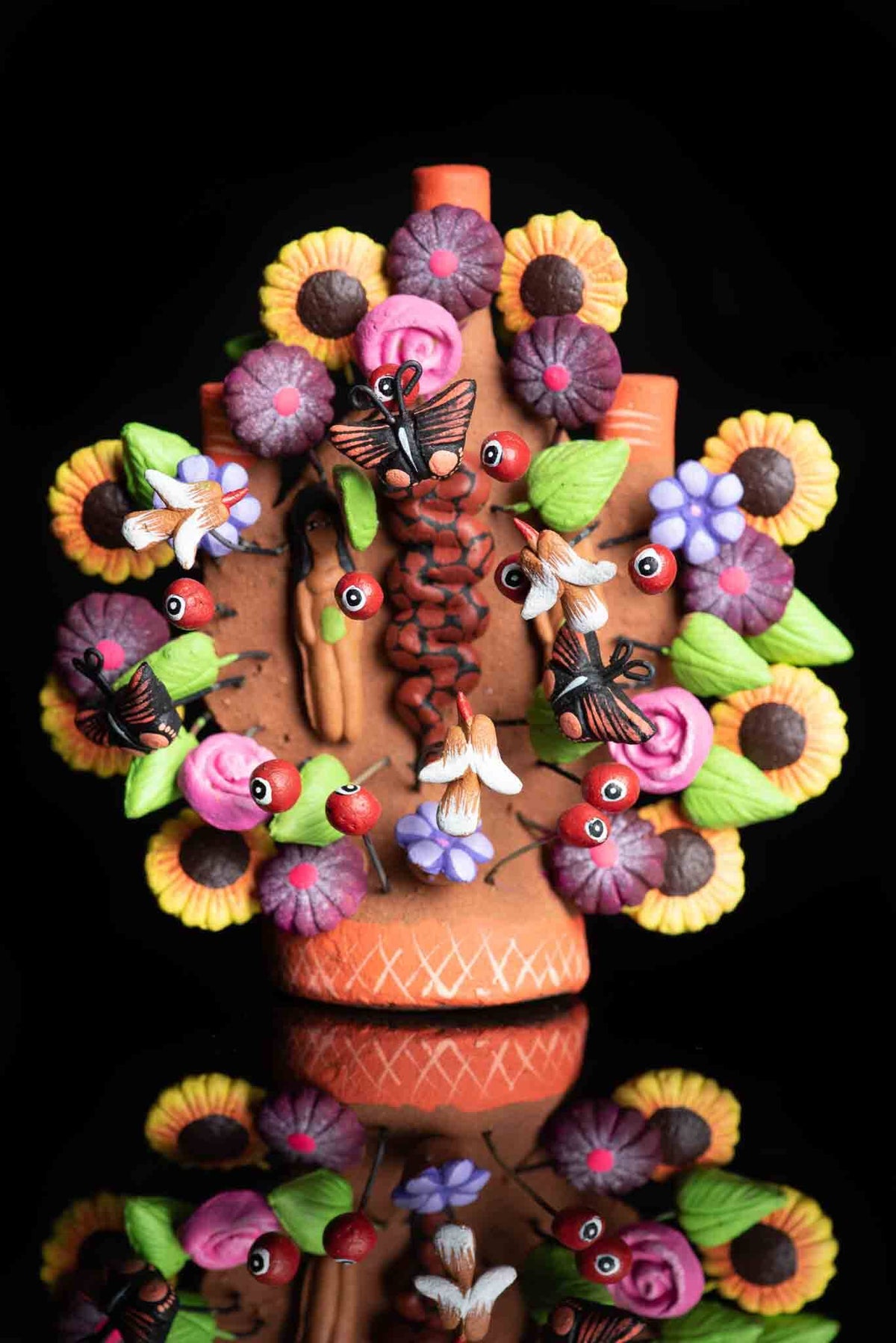 Miniature Mexican Tree of Life Adam & Eve Flowery Candelabra