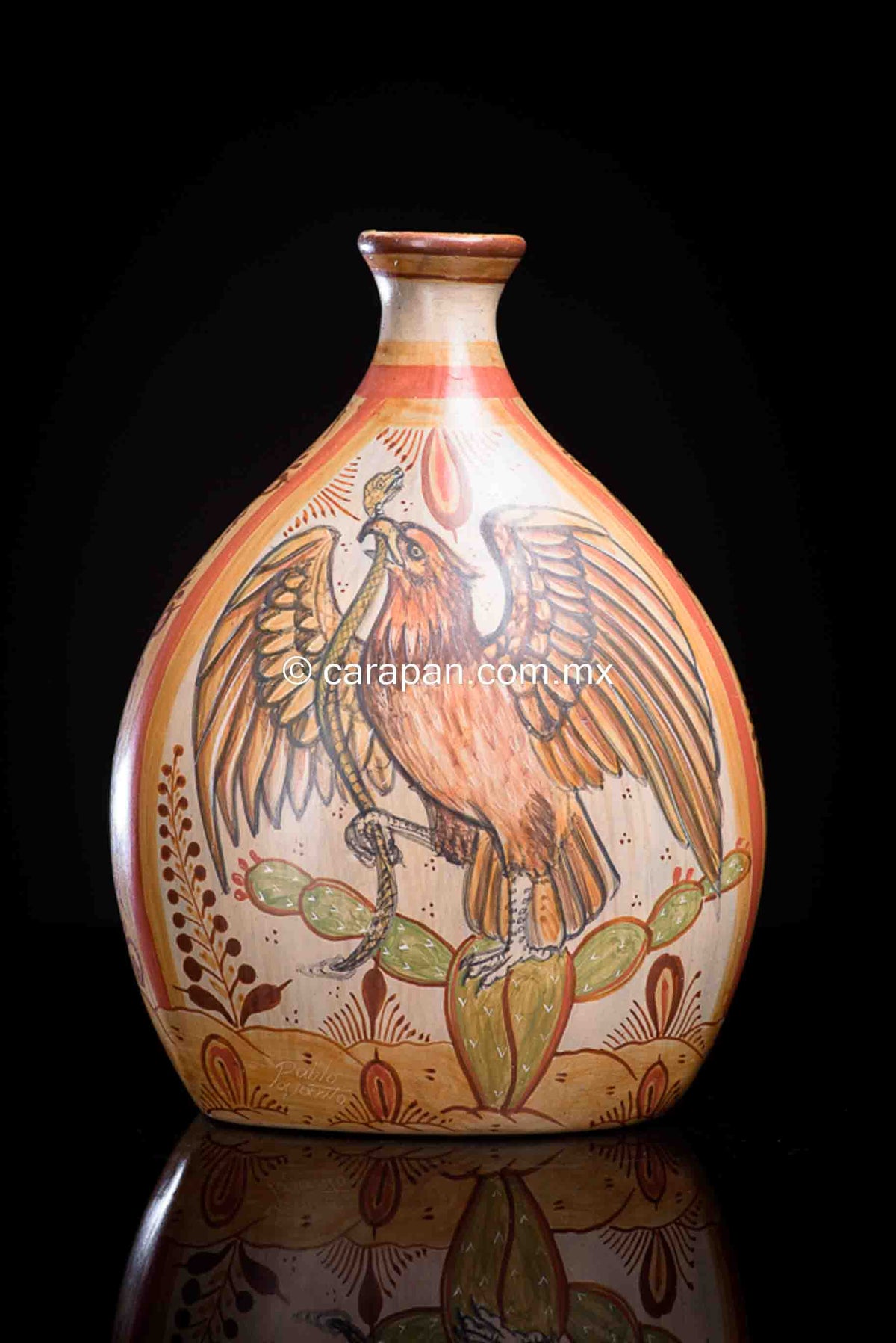 Burnished-clay-canelo-vase-with-rabbit-and-eagle-from-Jalisco-Mexico