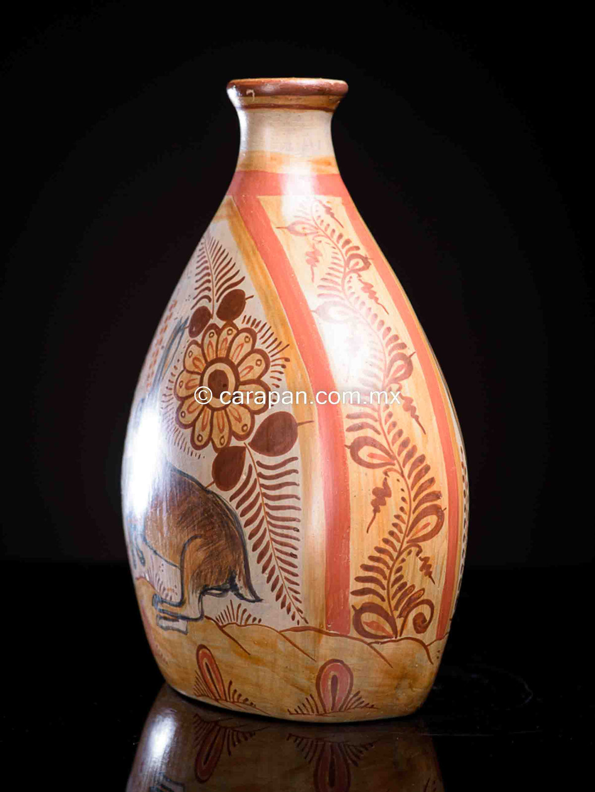 Burnished-clay-canelo-vase-with-rabbit-and-eagle-from-Jalisco-Mexico