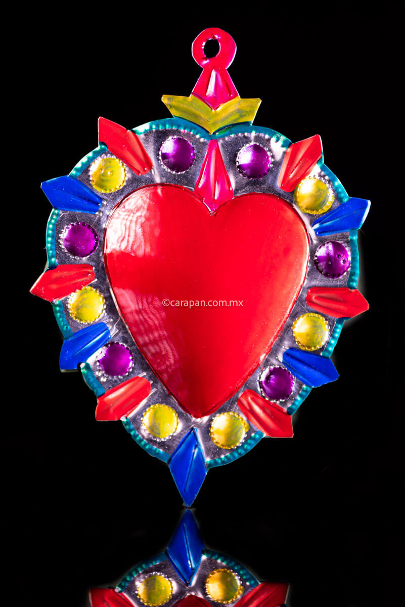 Colorful Mexican Tin Heart with Dots