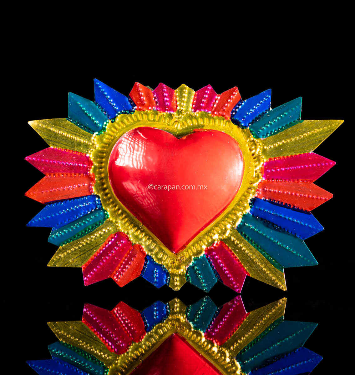 Colorful Mexican Tin Heart with Shine