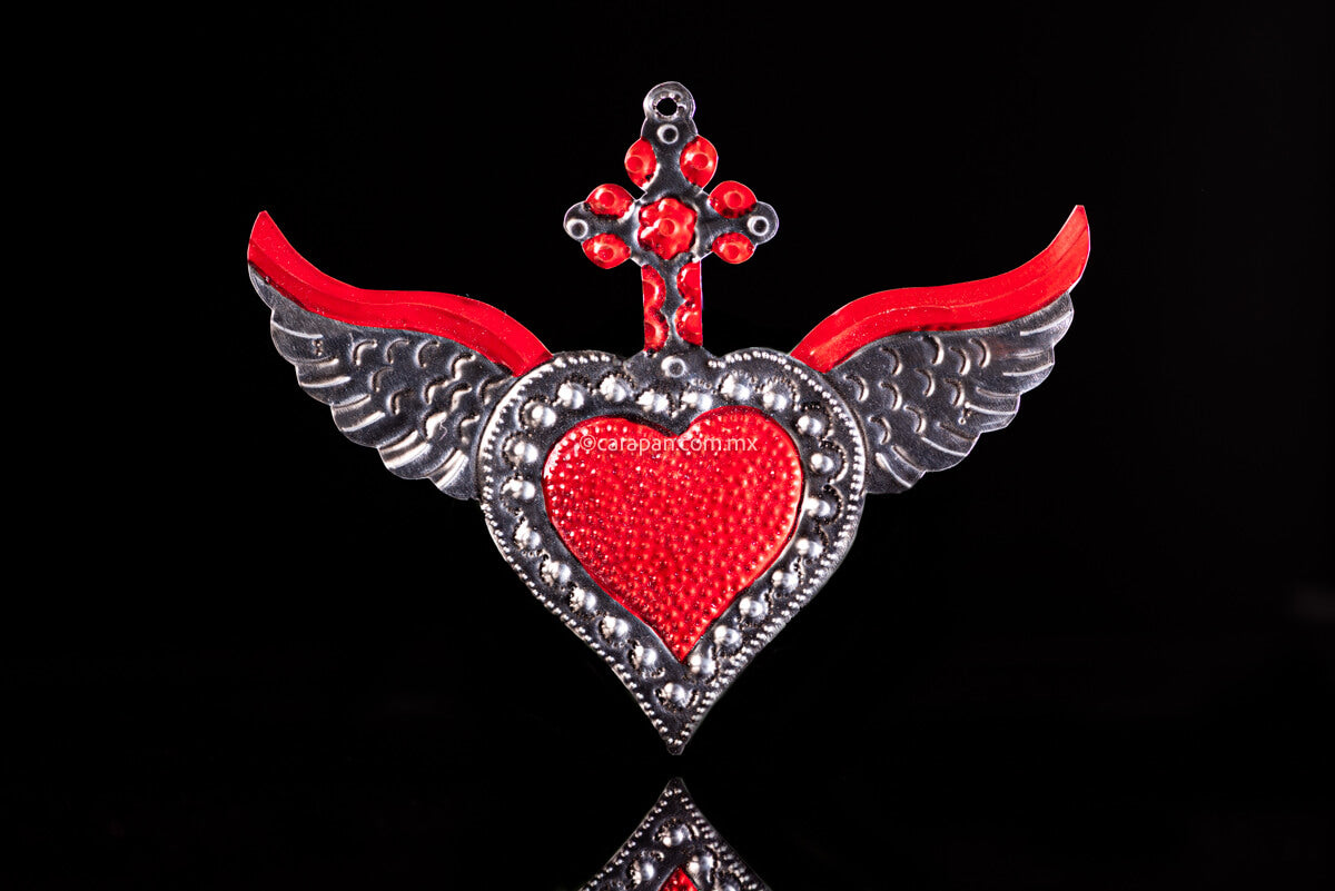 Tin Heart with Wings Mexican Art
