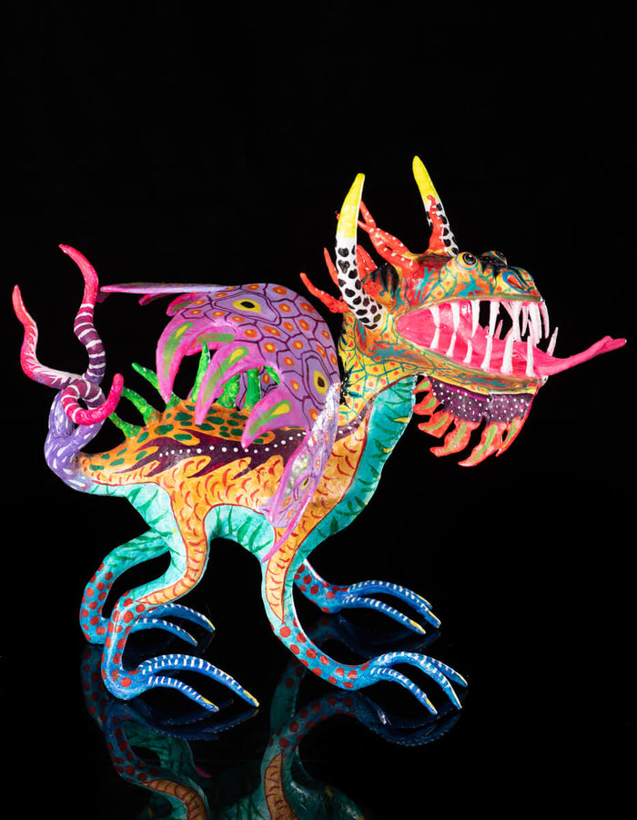 Medium Size Alebrije Mexican Dragon w Four Eyes Paper Mache Art main image 0