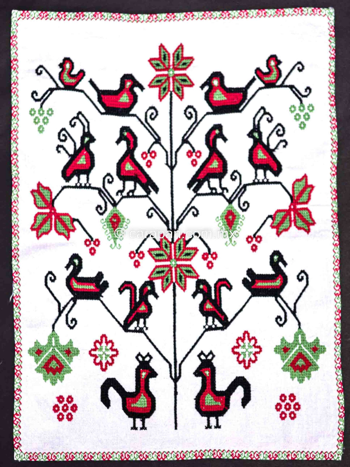 Embroidered Fine Mexican Textile with Tree of Life And birds