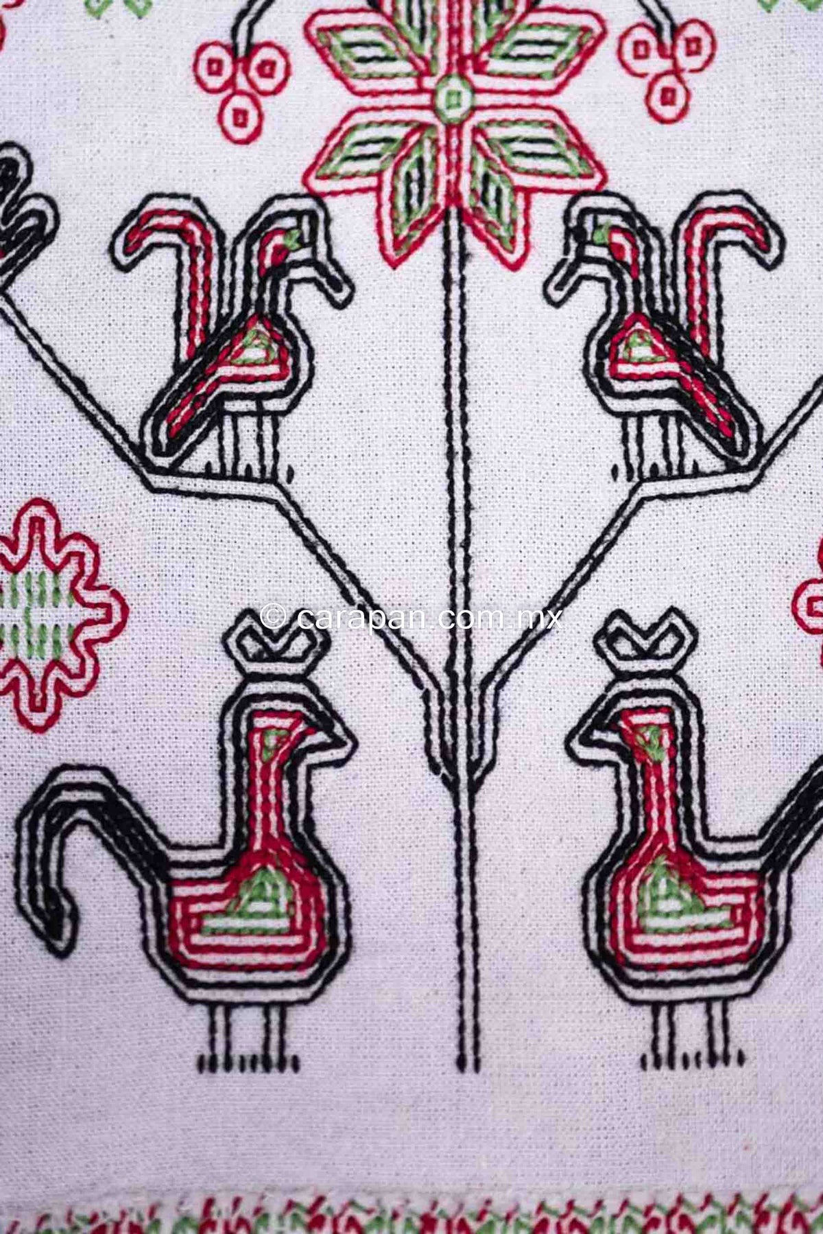 Embroidered Fine Mexican Textile with Tree of Life And birds