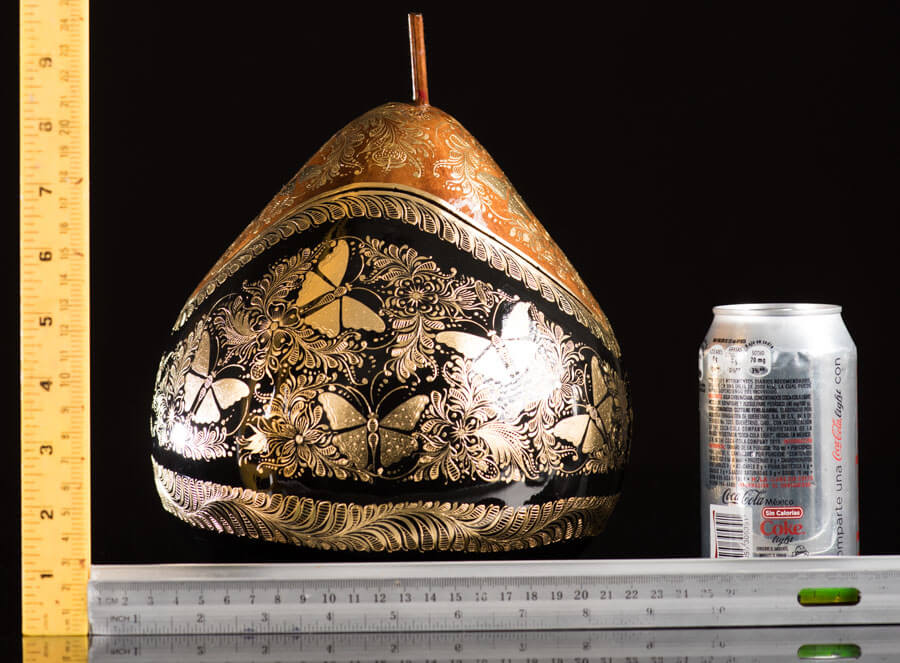 Gold Outlined Lacquered Gourd decorated with butterflies & Floral motifs rulers