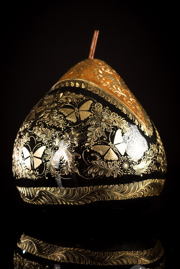 Gold Outlined Lacquered Gourd decorated with butterflies & Floral motifs