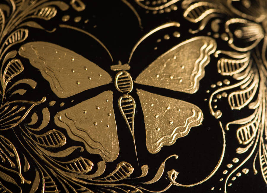 Butterfly, detail of Gold Outlined gourd 
