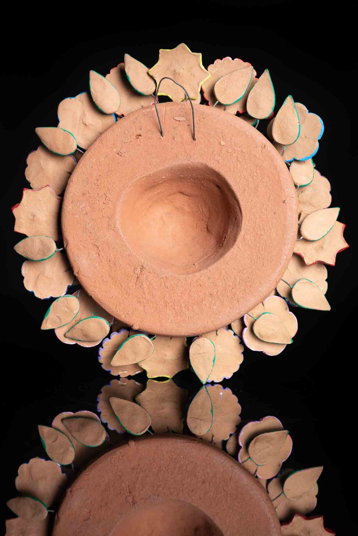 Mexican Clay Sun With Happy Face, Butterflies & Flowers Back