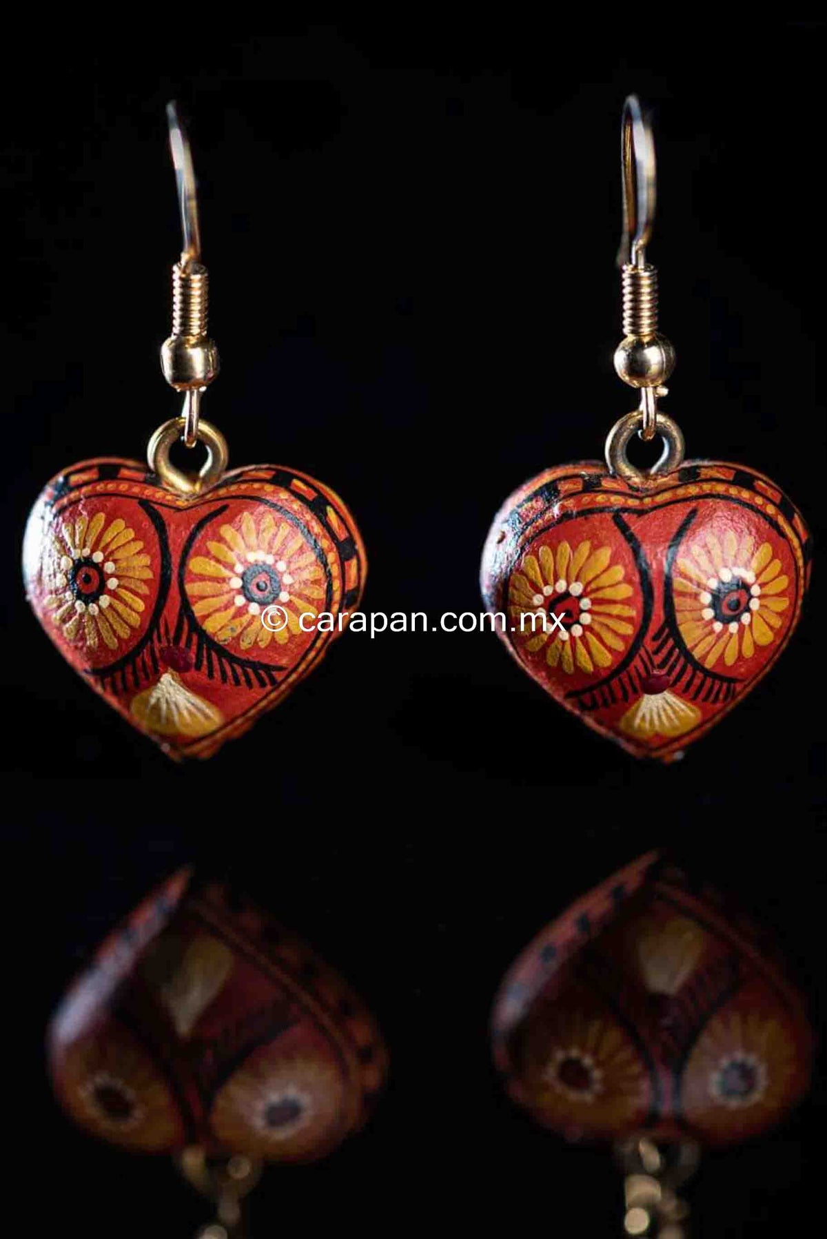 Mexican Earrings Heart Shape Hand Crafted in Oaxaca Orange Tones