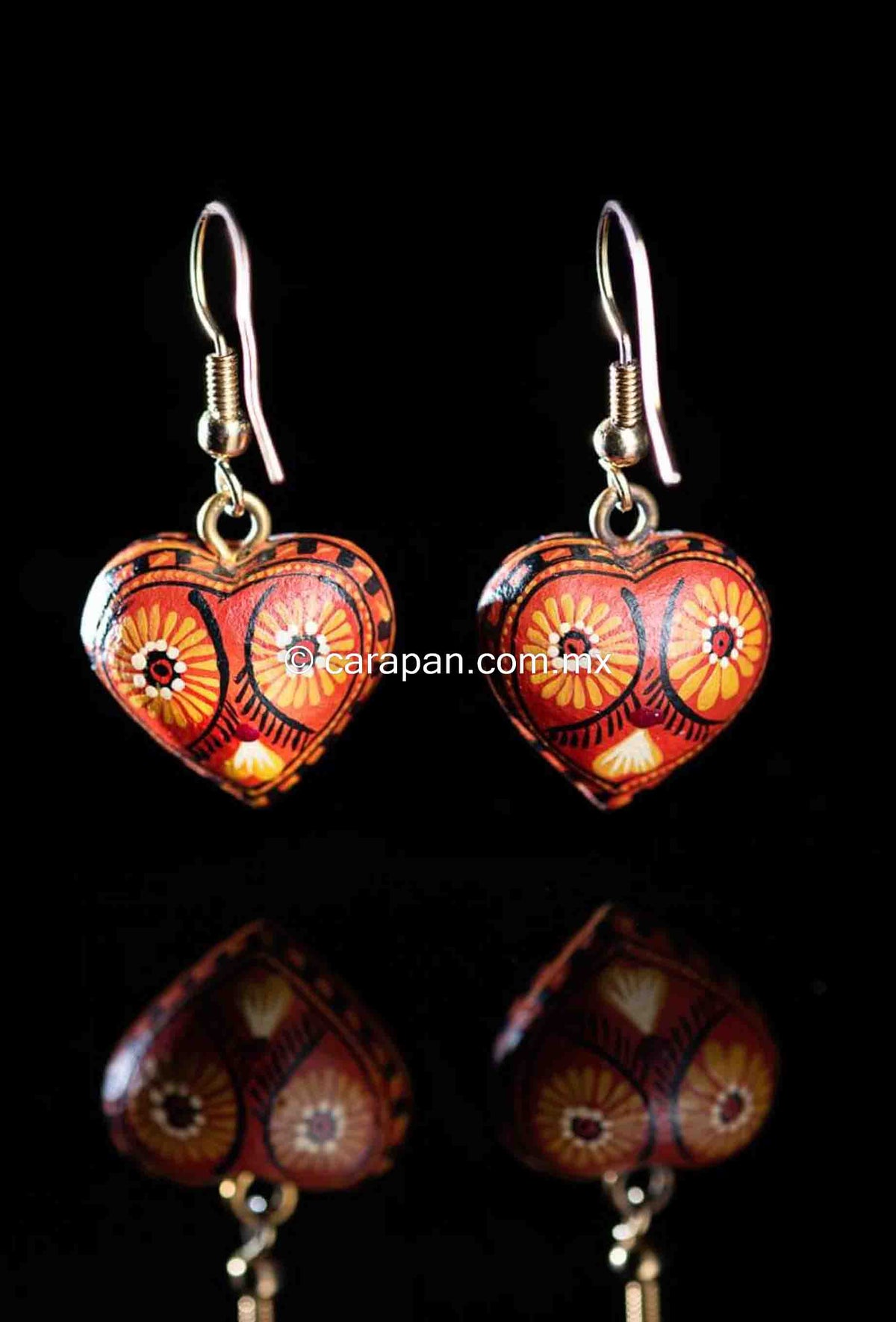 Mexican Earrings Heart Shape Hand Crafted in Oaxaca Orange Tones