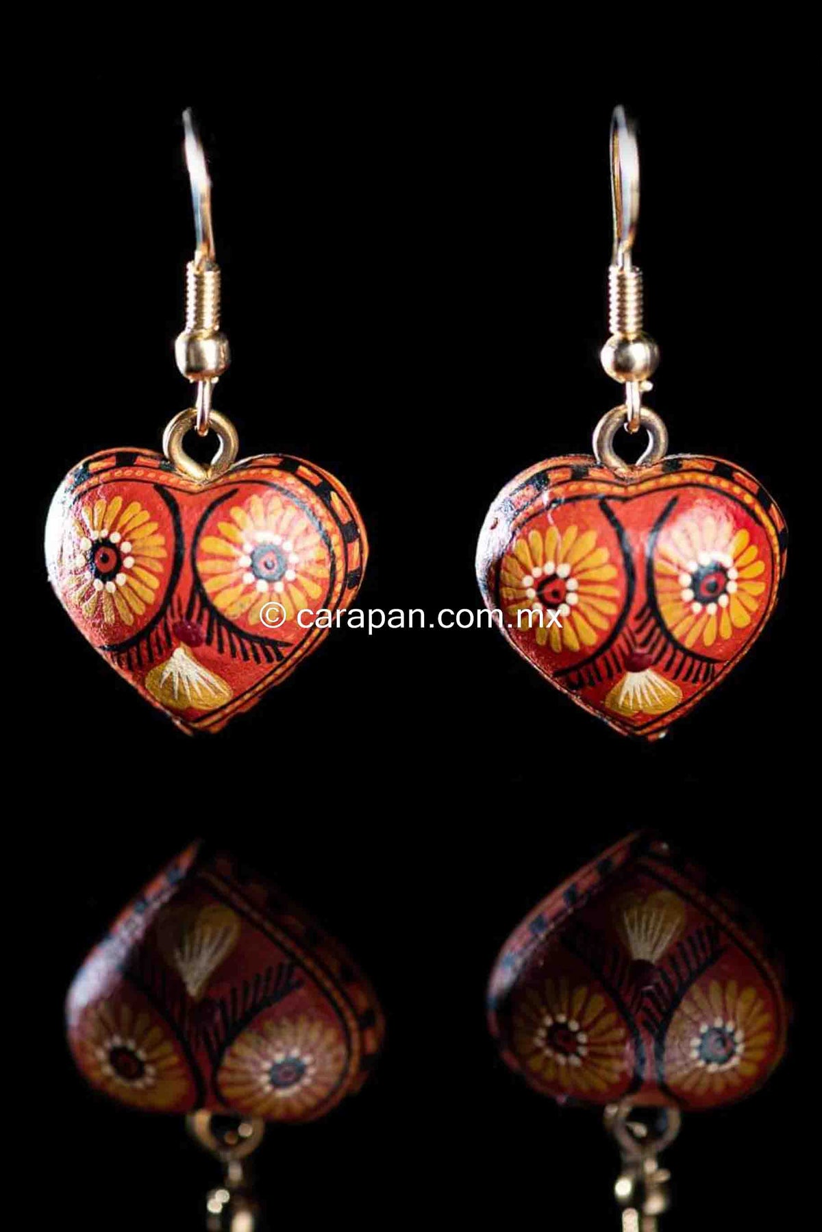 Mexican Earrings Heart Shape Hand Crafted in Oaxaca Orange Tones