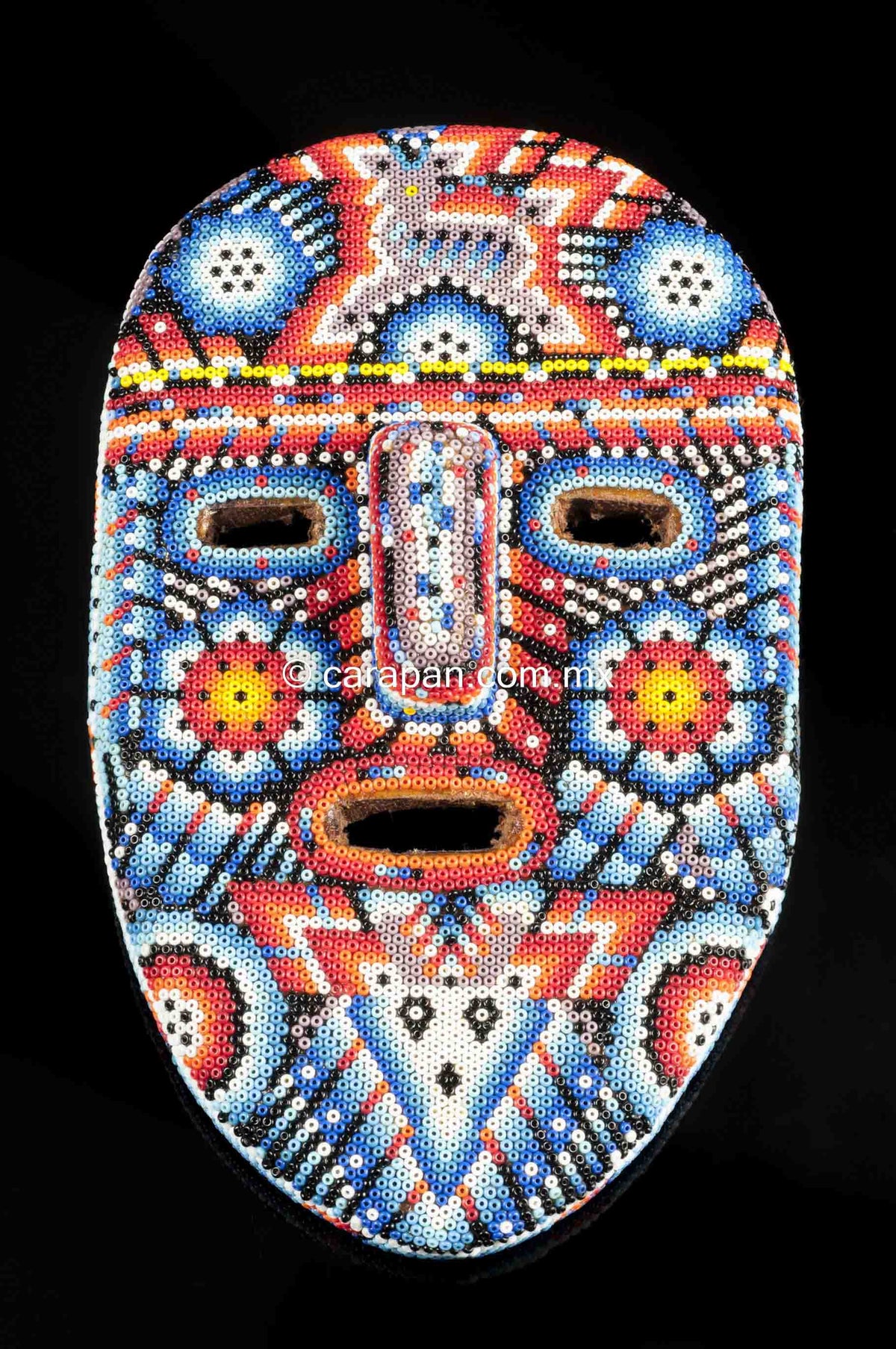 Huichol Beaded Mask with Sacred Symbols Indigenous Mexican Folk Art