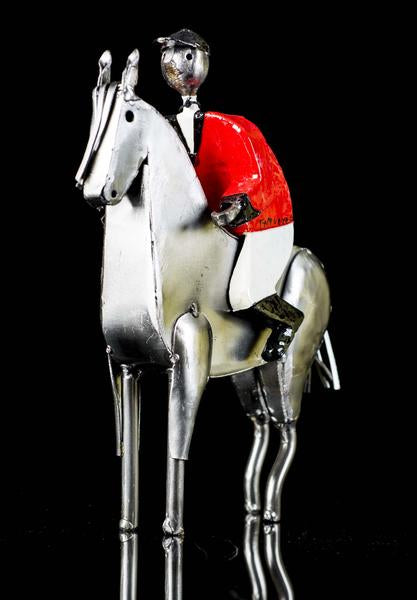 Jockey with red jacket & White trousers on horse by Mexican Artis Manuel Felguerez