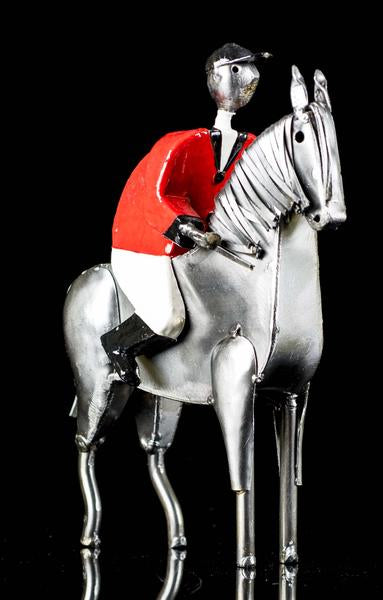 Jockey with red jacket & White trousers on horse by Mexican Artis Manuel Felguerez