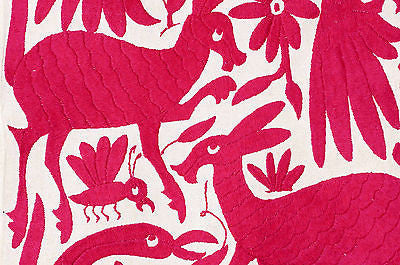 FUCSIA TABLE RUNNER OTOMI TEXTILE HAND EMBROIDERED MEXICAN FOLK ART