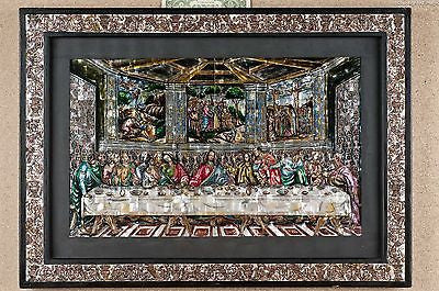 Last Supper Inlay Nacre Mexican religious Painting on Mother of Pearl