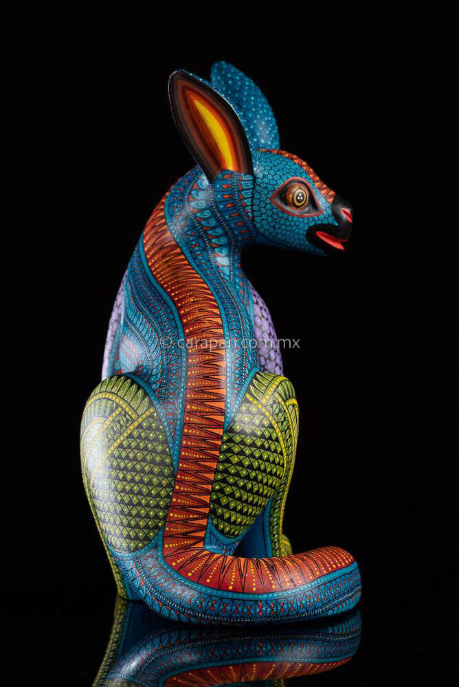 Kangaroo Alebrije Oaxacan Wood Carving with Zapotec Patterns