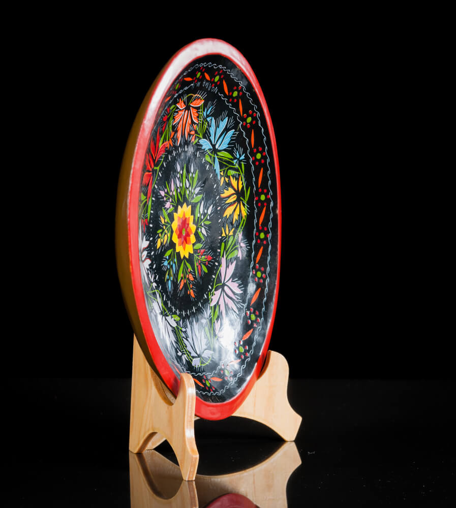 Maque Lacquered Wood Batea flowers red black