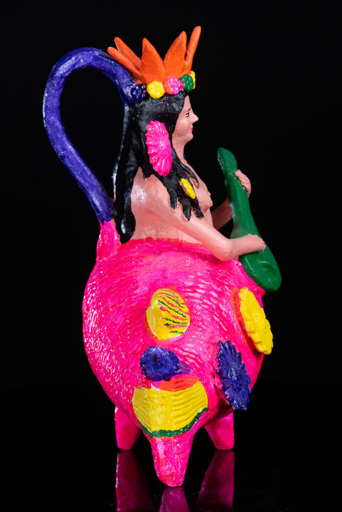 Mermaid Tlanchana Clay Figure by Metepec Pottery Master Alfonso Soteno