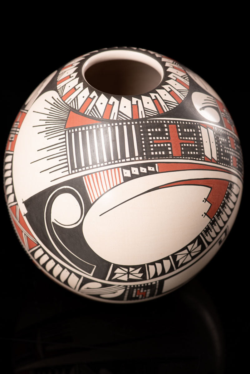 Mata Ortiz Ceramic White Sphere Pot Mexican Pottery Art