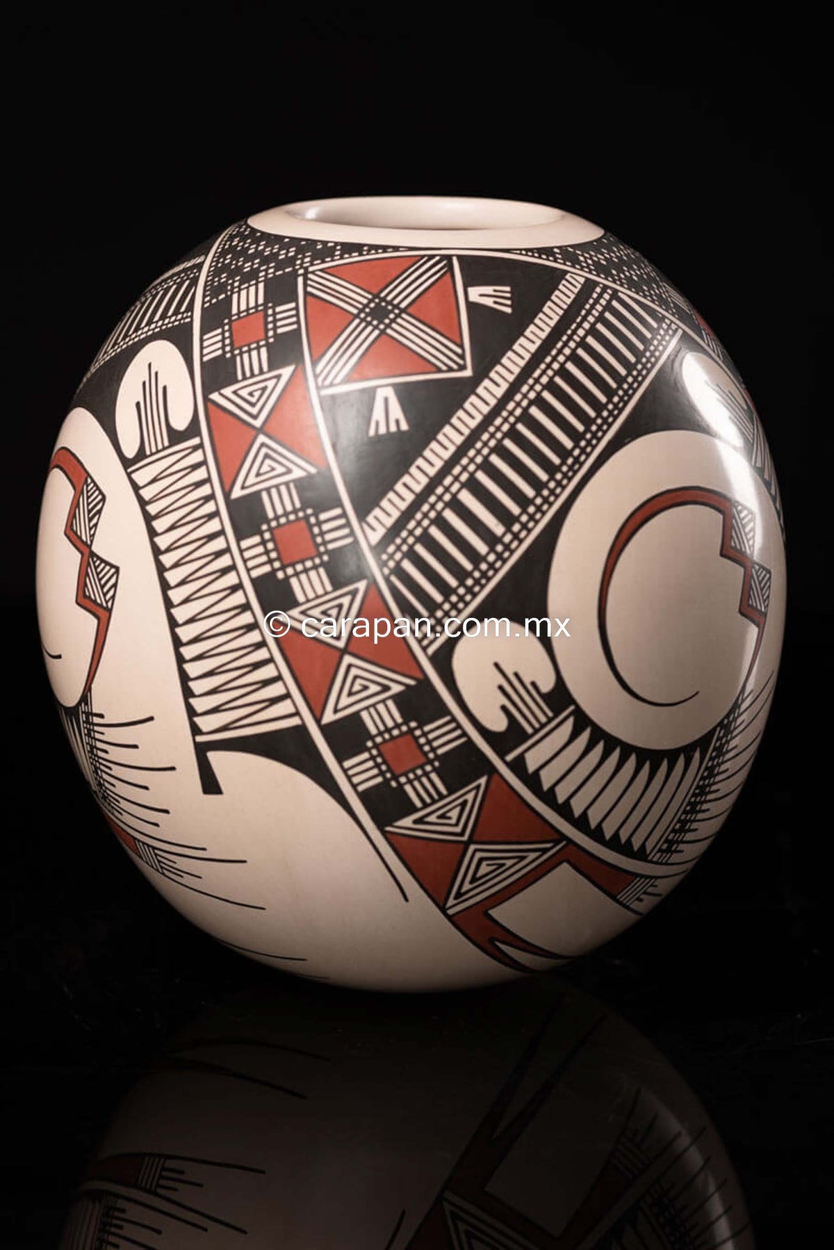 Mata Ortiz Ceramic White Sphere Pot Fine Mexican Folk Art