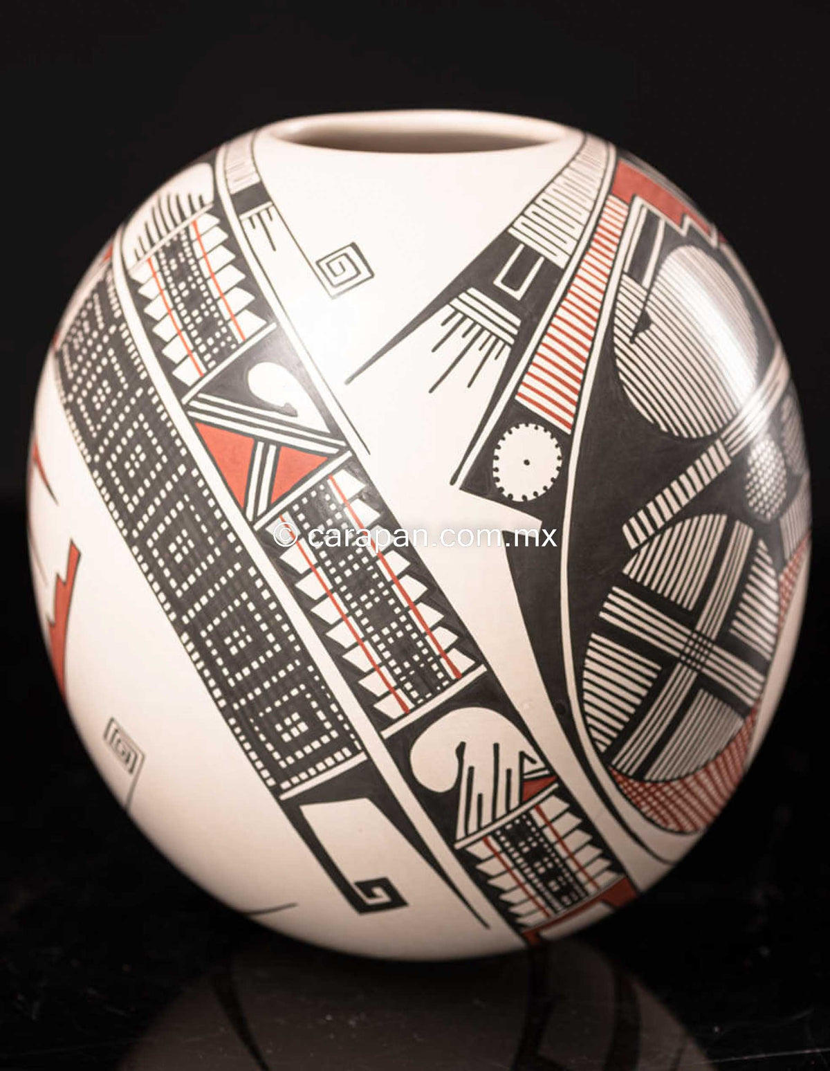 Mata Ortiz Ceramic White Sphere Pot Mexican Folk Art