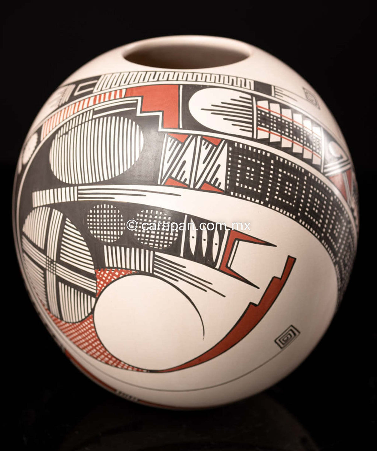 Mata Ortiz Ceramic White Sphere Pot Mexican Folk Art