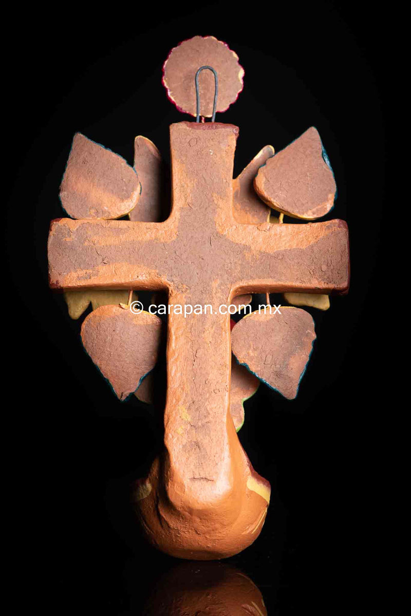 Mexican Clay Cross with doves & Holly Spirit, Water Fountain for Wall Hanging